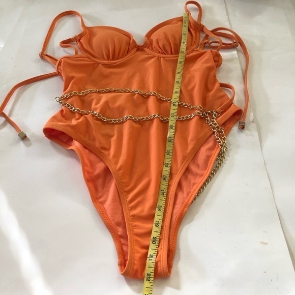 River Island Orange Strappy Chain Detail Underwire One-Piece Swimsuit US 4/8 UK - Picture 15 of 16
